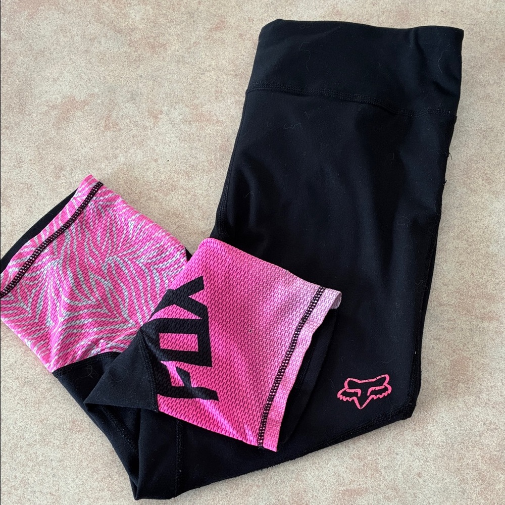 Fox Racing Black & Hot Pink Athletic Activewear Crop Leggings